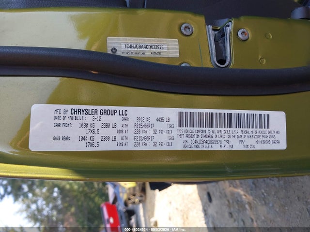 Продажа на аукционе авто 2012 Jeep Compass Sport, vin: 1C4NJCBA4CD622978, номер лота: 46034924