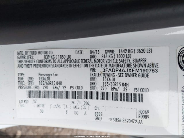 Ford FIESTA S 2015 3FADP4AJXFM190753 Image 9