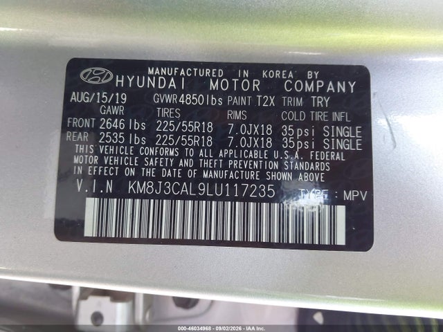 Продаж на аукціоні авто 2020 Hyundai Tucson Ultimate, vin: KM8J3CAL9LU117235, номер лоту: 46034968