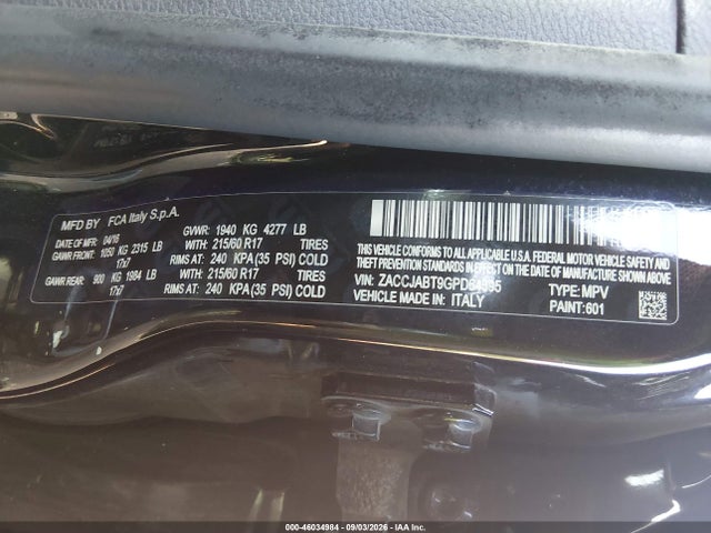 46034984 :رقم المزاد ، ZACCJABT9GPD64395 vin ، 2016 Jeep Renegade Latitude مزاد بيع