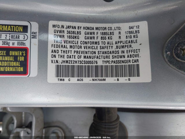 Продажа на аукционе авто 2012 Honda Insight Ex, vin: JHMZE2H73CS005576, номер лота: 46034990