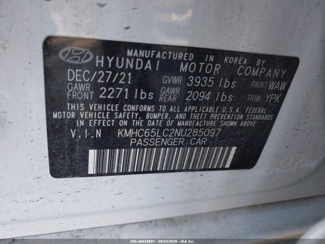 Продажа на аукционе авто 2022 Hyundai Ioniq Hybrid Blue, vin: KMHC65LC2NU285097, номер лота: 46034991