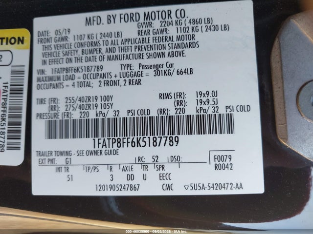 1FATP8FF6K5187789 Ford Mustang Gt Premium