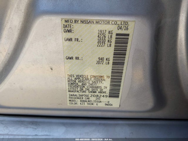 Nissan Altima 2.5 Sv 2016 1N4AL3AP3GC208249 Image 9