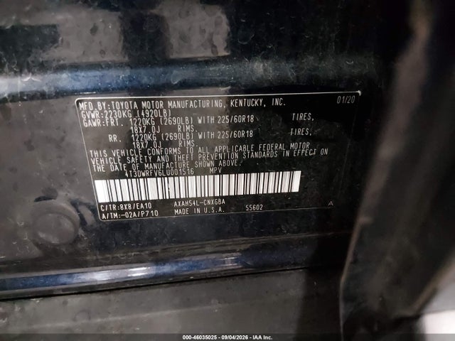 Продаж на аукціоні авто 2020 Toyota Rav4 Hybrid Limited, vin: 4T3DWRFV6LU001516, номер лоту: 46035025