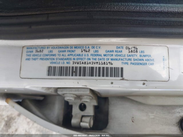 1997 Volkswagen Jetta Gls მანქანა იყიდება აუქციონზე, vin: 3VWSA81H3VM118196, აუქციონის ნომერი: 46035041