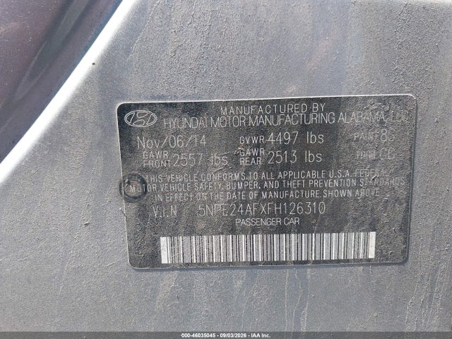 Продажа на аукционе авто 2015 Hyundai Sonata Se, vin: 5NPE24AFXFH126310, номер лота: 46035045