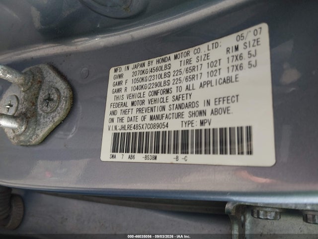 Aukcja sprzedaży 2007 Honda Cr-v Ex, vin: JHLRE485X7C089054, numer aukcji: 46035056
