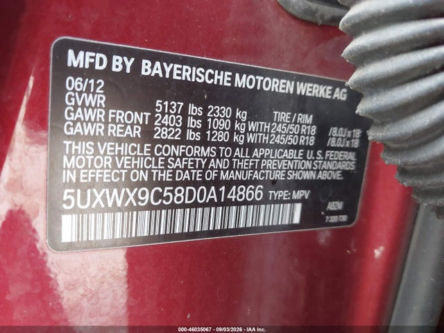 Продажа на аукционе авто 2013 Bmw X3 Xdrive28i, vin: 5UXWX9C58D0A14866, номер лота: 46035067