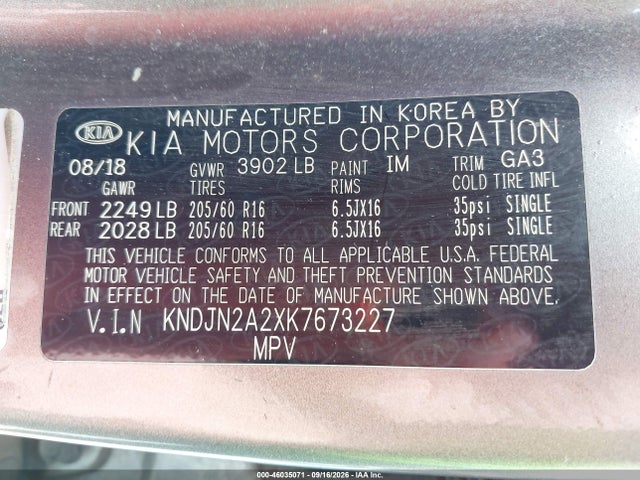 Aukcja sprzedaży 2019 Kia Soul, vin: KNDJN2A2XK7673227, numer aukcji: 46035071