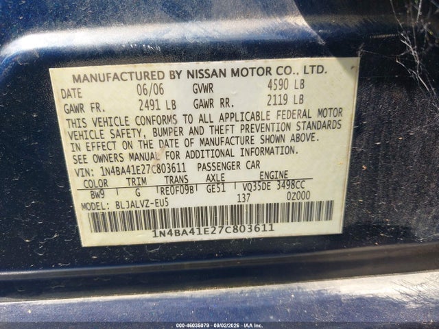 Продажа на аукционе авто 2007 Nissan Maxima 3.5 Se, vin: 1N4BA41E27C803611, номер лота: 46035079