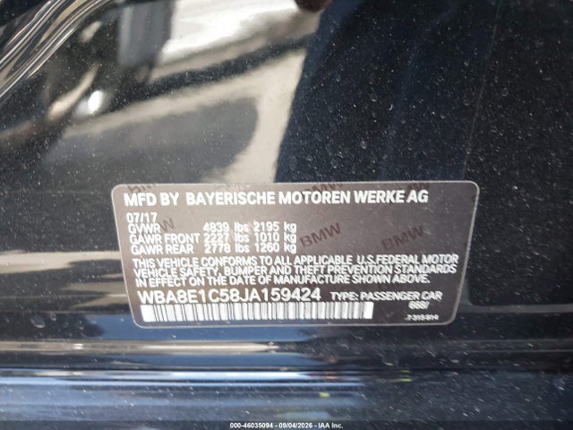 Aukcja sprzedaży 2018 Bmw 330e Iperformance, vin: WBA8E1C58JA159424, numer aukcji: 46035094