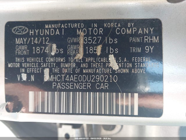 Продажа на аукционе авто 2013 Hyundai Accent Gls, vin: KMHCT4AE0DU290210, номер лота: 46035122