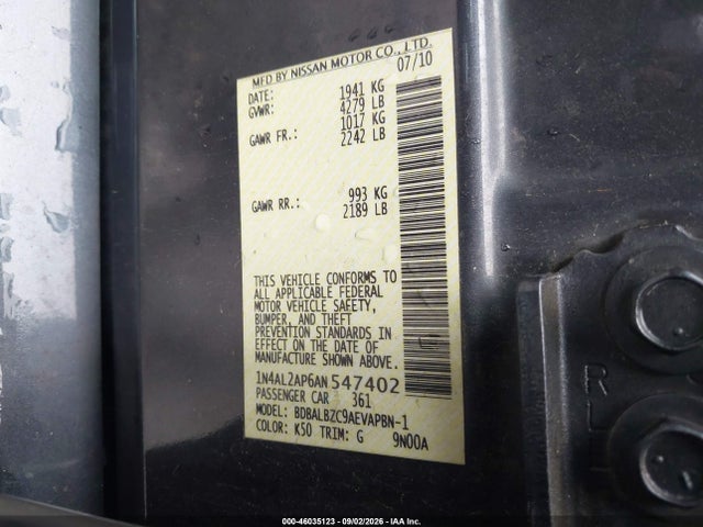 46035123 :رقم المزاد ، 1N4AL2AP6AN547402 vin ، 2010 Nissan Altima S مزاد بيع