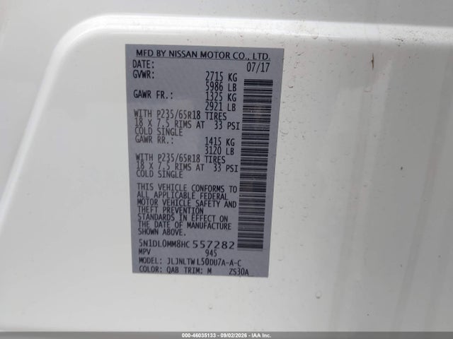 Aukcja sprzedaży 2017 Infiniti Qx60, vin: 5N1DL0MM8HC557282, numer aukcji: 46035133