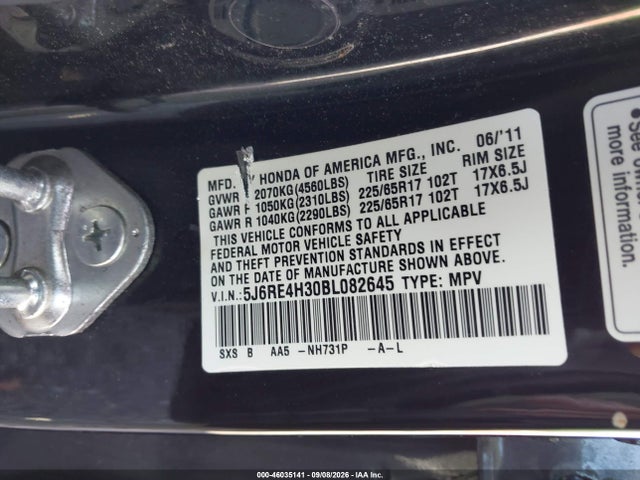 Продажа на аукционе авто 2011 Honda Cr-v Lx, vin: 5J6RE4H30BL082645, номер лота: 46035141