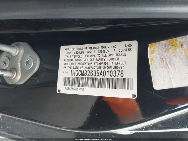 Aukcja sprzedaży 2005 Honda Accord 3.0 Ex, vin: 1HGCM82635A010378, numer aukcji: 46035150