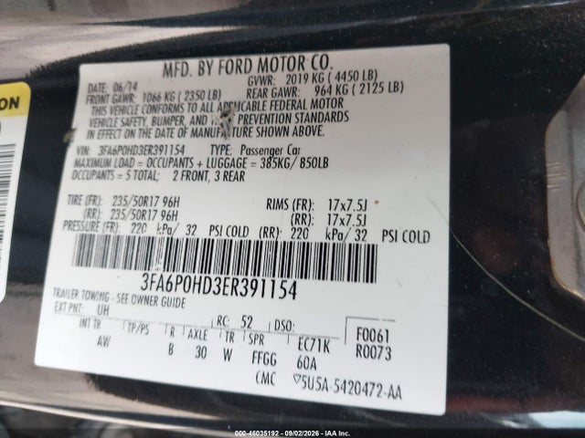 Ford FUSION SE 2014 3FA6P0HD3ER391154 Image 9