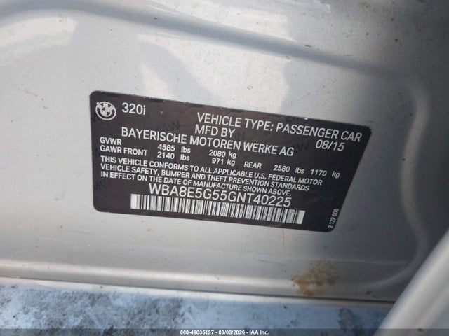 Продажа на аукционе авто 2016 Bmw 320i Xdrive, vin: WBA8E5G55GNT40225, номер лота: 46035197