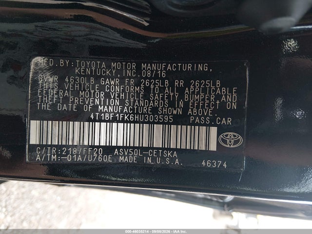 Продажа на аукционе авто 2017 Toyota Camry Se, vin: 4T1BF1FK6HU303595, номер лота: 46035214