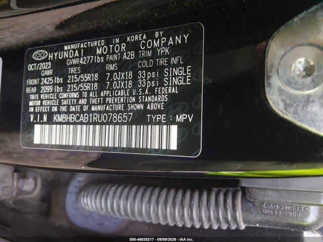46035217 :رقم المزاد ، KM8HBCAB1RU078657 vin ، 2024 Hyundai Kona Sel مزاد بيع