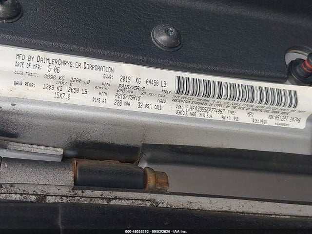 46035252 :رقم المزاد ، 1J4FA39S56P774087 vin ، 2006 Jeep Wrangler X مزاد بيع