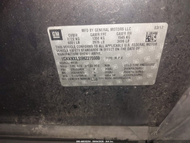 46035254 :رقم المزاد ، 1GKKNXLS5HZ275908 vin ، 2017 Gmc Acadia Denali مزاد بيع