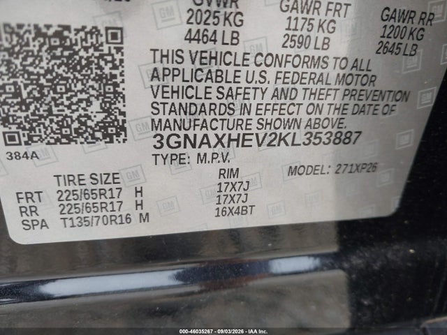 Продаж на аукціоні авто 2019 Chevrolet Equinox Ls, vin: 3GNAXHEV2KL353887, номер лоту: 46035267