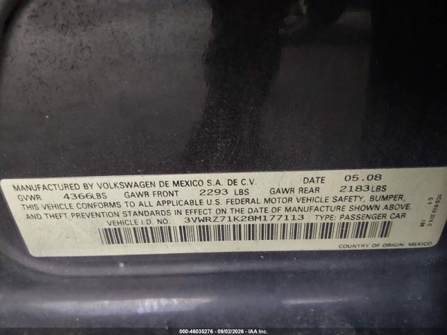 Aukcja sprzedaży 2008 Volkswagen Jetta Se/sel, vin: 3VWRZ71K28M177113, numer aukcji: 46035276