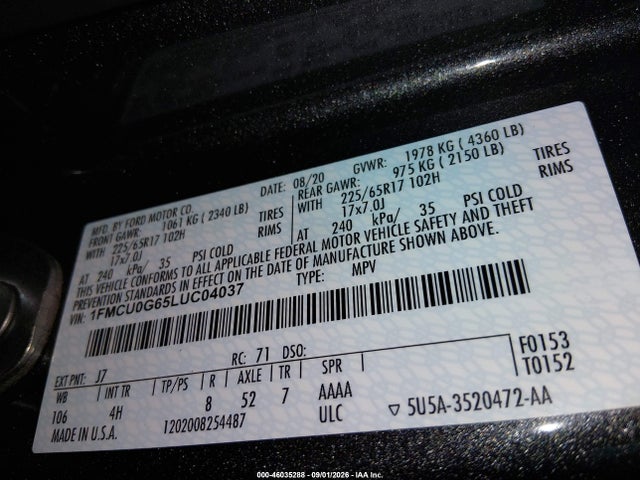 Ford ESCAPE SE 2020 1FMCU0G65LUC04037 Image 9