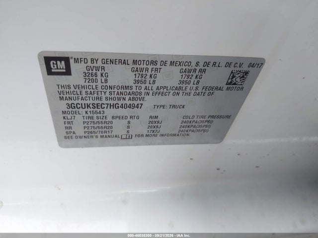 46035300 :رقم المزاد ، 3GCUKSEC7HG404947 vin ، 2017 Chevrolet Silverado 1500 Ltz مزاد بيع