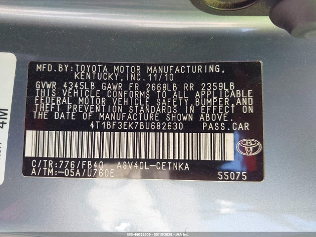 46035309 :رقم المزاد ، 4T1BF3EK7BU682630 vin ، 2011 Toyota Camry Le مزاد بيع