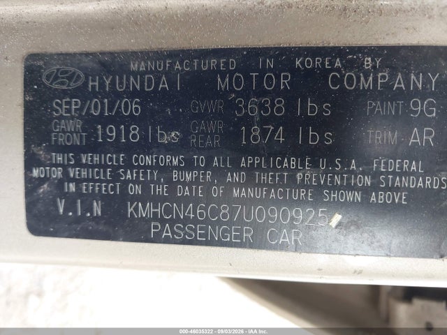Продажа на аукционе авто 2007 Hyundai Accent Gls, vin: KMHCN46C87U090925, номер лота: 46035322