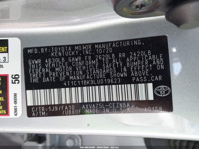 Продаж на аукціоні авто 2020 Toyota Camry Le Awd, vin: 4T1C11BK9LU019623, номер лоту: 46035369