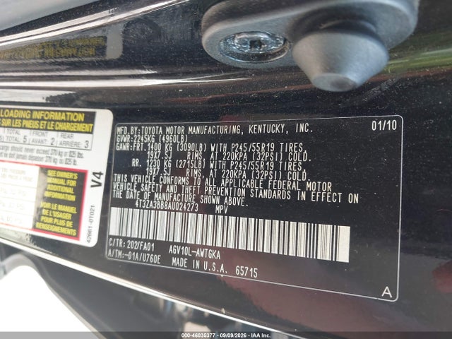 2010 Toyota Venza მანქანა იყიდება აუქციონზე, vin: 4T3ZA3BB8AU024273, აუქციონის ნომერი: 46035377
