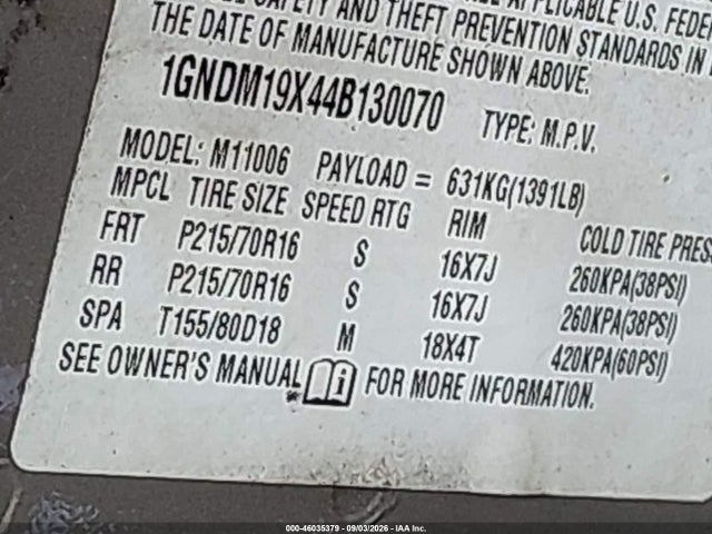 Продажа на аукционе авто 2004 Chevrolet Astro, vin: 1GNDM19X44B130070, номер лота: 46035379