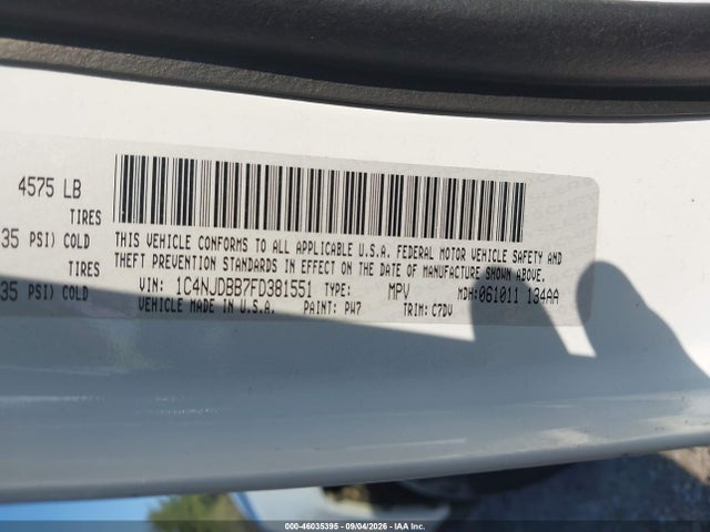 46035395 :رقم المزاد ، 1C4NJDBB7FD381551 vin ، 2015 Jeep Compass Sport مزاد بيع