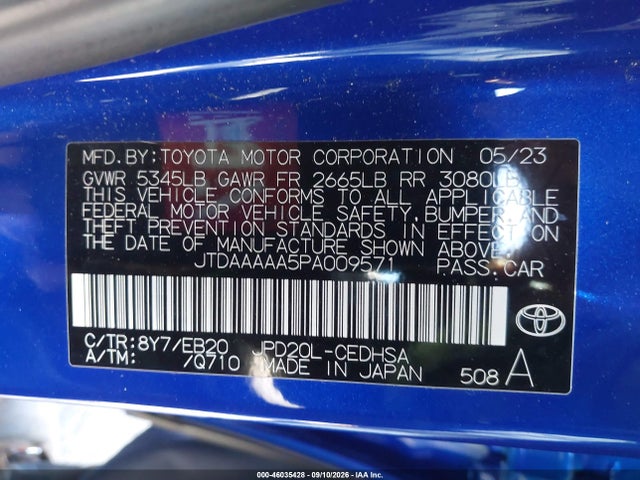 2023 Toyota Mirai Limited მანქანა იყიდება აუქციონზე, vin: JTDAAAAA5PA009571, აუქციონის ნომერი: 46035428