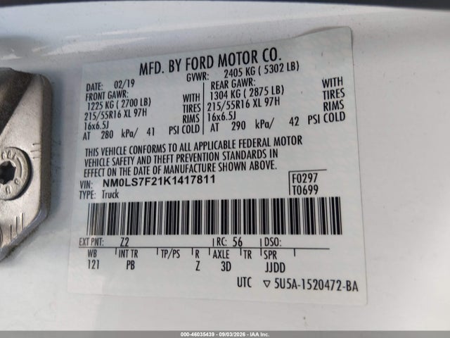 Продаж на аукціоні авто 2019 Ford Transit Connect Xlt, vin: NM0LS7F21K1417811, номер лоту: 46035439