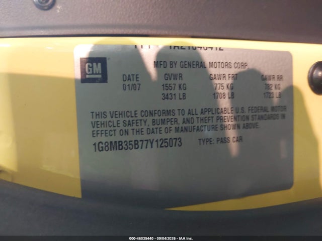 Продаж на аукціоні авто 2007 Saturn Sky, vin: 1G8MB35B77Y125073, номер лоту: 46035440