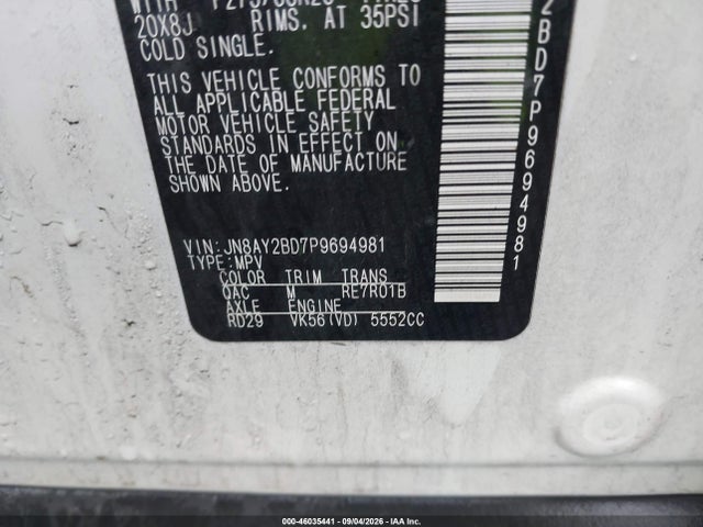 2023 Nissan Armada Sl 4wd მანქანა იყიდება აუქციონზე, vin: JN8AY2BD7P9694981, აუქციონის ნომერი: 46035441