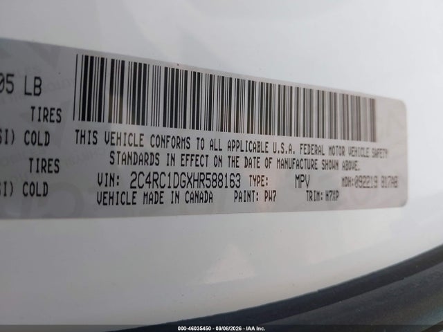 Aukcja sprzedaży 2017 Chrysler Pacifica Touring, vin: 2C4RC1DGXHR588163, numer aukcji: 46035450