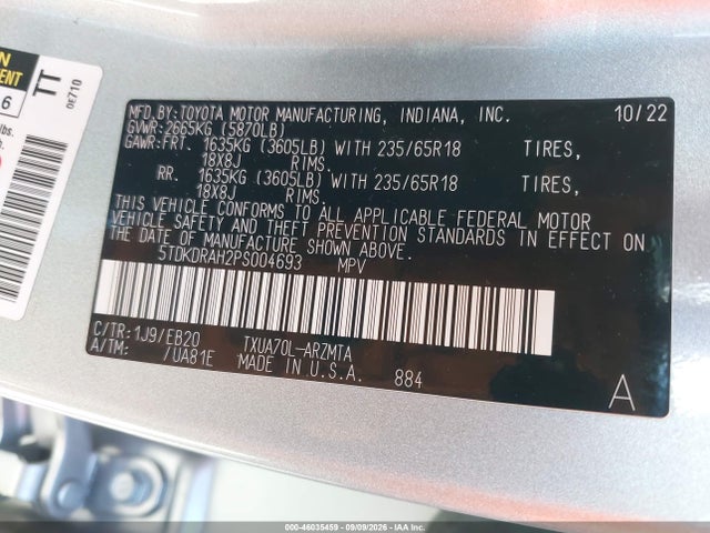 Aukcja sprzedaży 2023 Toyota Highlander Xle, vin: 5TDKDRAH2PS004693, numer aukcji: 46035459