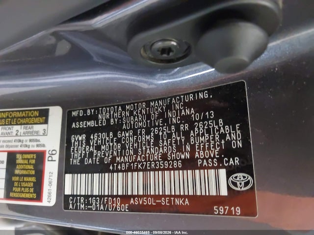 46035465 :رقم المزاد ، 4T4BF1FK7ER359286 vin ، 2014 Toyota Camry Le مزاد بيع