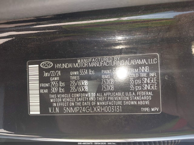 Продаж на аукціоні авто 2024 Hyundai Santa Fe Sel, vin: 5NMP24GLXRH003131, номер лоту: 46035470