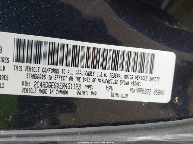 2014 Dodge Grand Caravan R/t მანქანა იყიდება აუქციონზე, vin: 2C4RDGEG0ER431123, აუქციონის ნომერი: 46035475