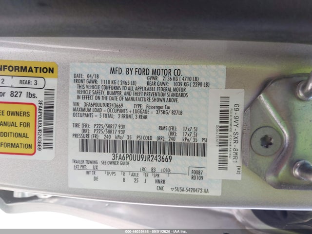 Ford Fusion Hybrid S 2018 3FA6P0UU9JR243669 Image 9