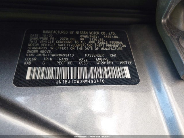 46035497 :رقم المزاد ، JN1BJ1CW0NW493410 vin ، 2022 Nissan Rogue Sport Sl Awd Xtronic Cvt مزاد بيع