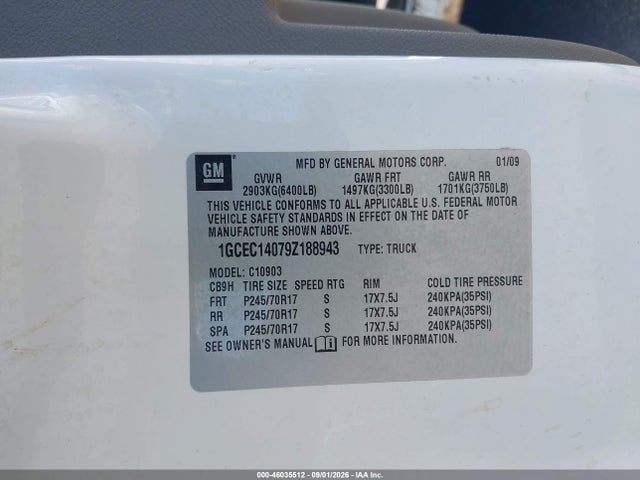 Aukcja sprzedaży 2009 Chevrolet Silverado 1500 Work Truck, vin: 1GCEC14079Z188943, numer aukcji: 46035512