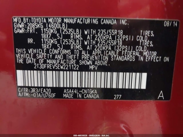 Toyota Rav4 Limited 2014 2T3DFREV5EW221122 Image 9